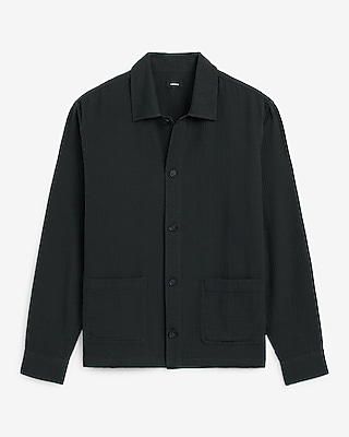 Textured Waffle Cotton Shirt Jacket