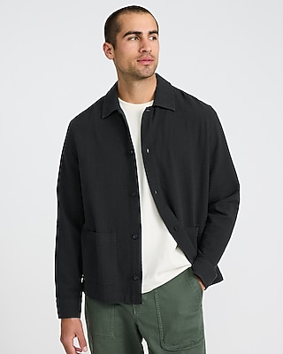 Textured Waffle Cotton Shirt Jacket