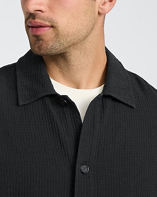 Textured Waffle Cotton Shirt Jacket