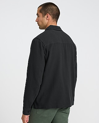 Textured Waffle Cotton Shirt Jacket