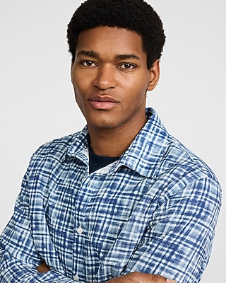 Textured Plaid Long Sleeve Shirt