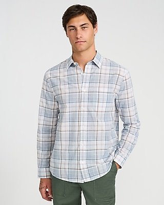Plaid Cotton Long Sleeve Poplin Shirt