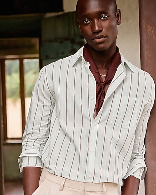 Striped Cotton Long Sleeve Poplin Shirt