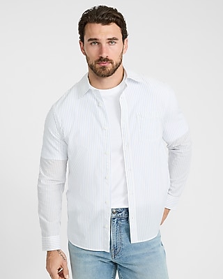 Regular Striped Cotton Long Sleeve Poplin Shirt