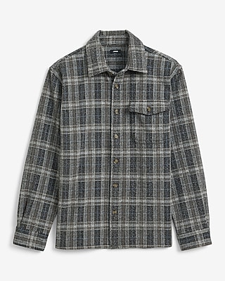 Plaid Button Pocket Brushed Sweater Flannel