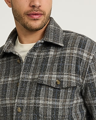 Plaid Button Pocket Brushed Sweater Flannel