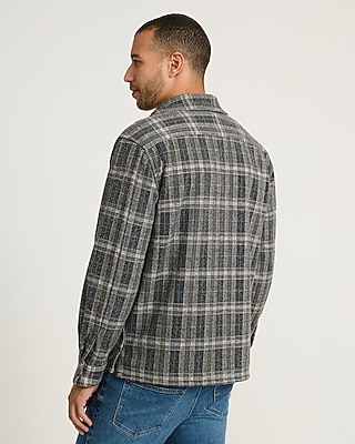 Plaid Button Pocket Brushed Sweater Flannel