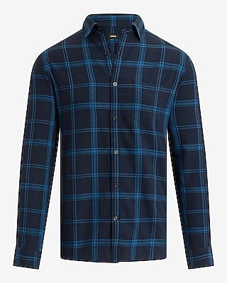 Herringbone Plaid Stretch Cotton Shirt