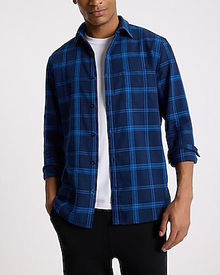 Herringbone Plaid Stretch Cotton Shirt