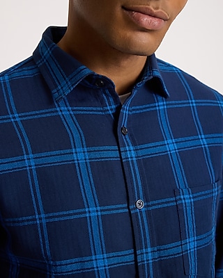 Herringbone Plaid Stretch Cotton Shirt