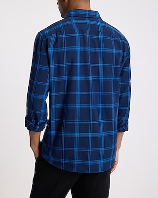 Herringbone Plaid Stretch Cotton Shirt