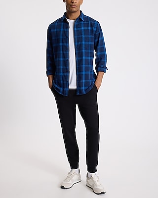 Herringbone Plaid Stretch Cotton Shirt