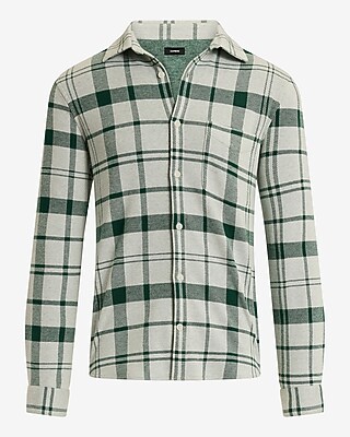 Plaid Single Pocket Stretch Sweater Flannel