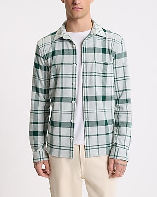 Plaid Single Pocket Stretch Sweater Flannel