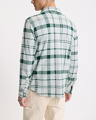 Plaid Single Pocket Stretch Sweater Flannel