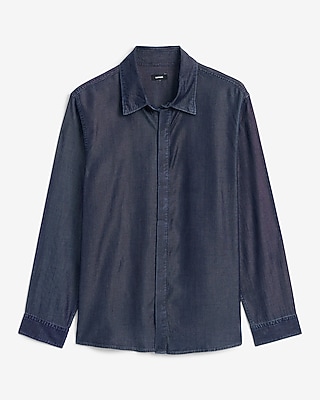 Covered Placket Long Sleeve Denim Soft Shirt - thumbnail 10