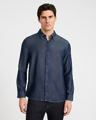 Covered Placket Long Sleeve Denim Soft Shirt - thumbnail 6