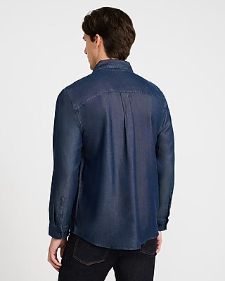 Covered Placket Long Sleeve Denim Soft Shirt - thumbnail 8