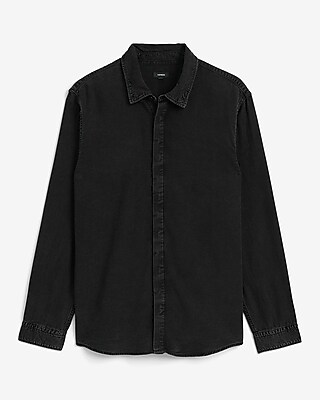 Covered Placket Long Sleeve Denim Soft Shirt