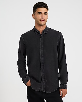 Covered Placket Long Sleeve Denim Soft Shirt