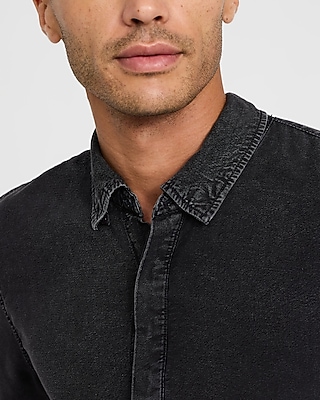 Covered Placket Long Sleeve Denim Soft Shirt