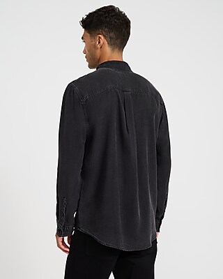 Covered Placket Long Sleeve Denim Soft Shirt