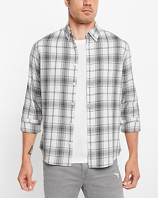 slim plaid stretch flannel shirt