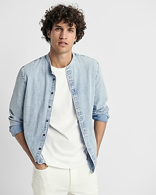 denim band collar shirt