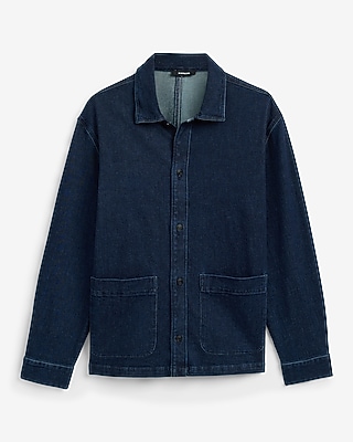 Denim Dark Wash Double Patch Pocket Shirt Jacket