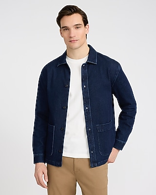 Denim Dark Wash Double Patch Pocket Shirt Jacket