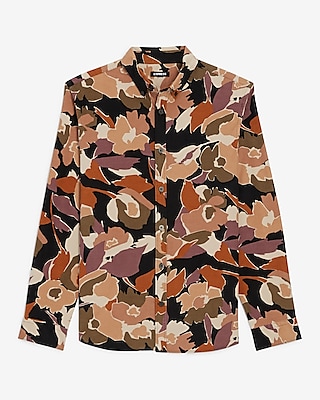 Floral Print Stretch Corduroy Shirt