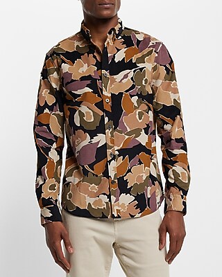 Floral Print Stretch Corduroy Shirt