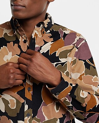 Floral Print Stretch Corduroy Shirt