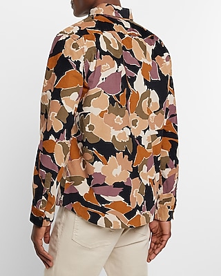 Floral Print Stretch Corduroy Shirt