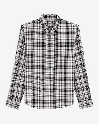 slim plaid stretch flannel shirt