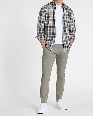 slim plaid stretch flannel shirt
