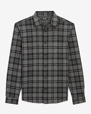 Charcoal Plaid Patch Pocket Stretch Flannel Shirt