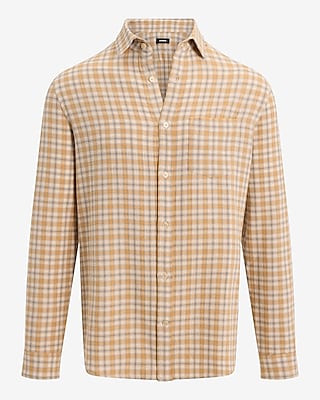 Textured Plaid Stretch Cotton Flannel Shirt