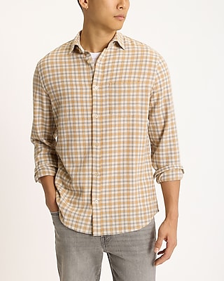 Textured Plaid Stretch Cotton Flannel Shirt