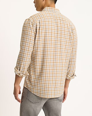 Textured Plaid Stretch Cotton Flannel Shirt