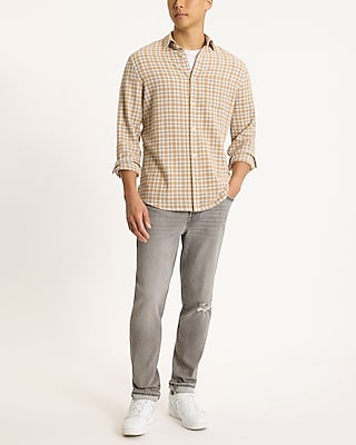 Textured Plaid Stretch Cotton Flannel Shirt