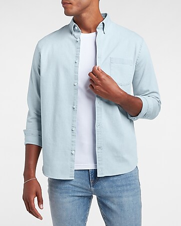 Men's Blue Denim Shirts - Jean Button Down Shirts for Men - Express