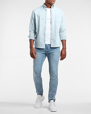 Men Outfit How To Wear A Light Denim Shirt Light Wash Hyper