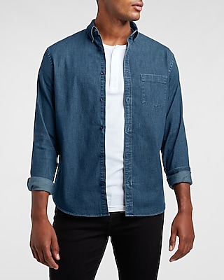 Dark Wash Hyper Stretch Denim Shirt | Express