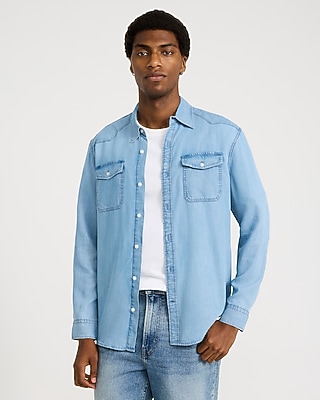 Double Button Pocket Long Sleeve Denim Soft Shirt - thumbnail 7