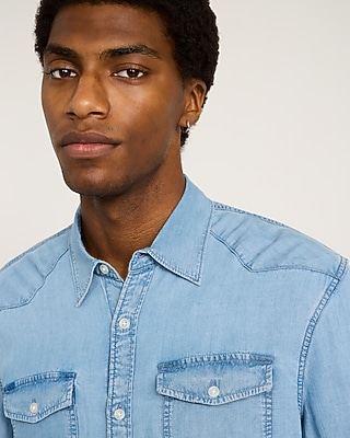 Double Button Pocket Long Sleeve Denim Soft Shirt - thumbnail 8