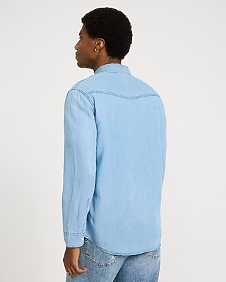 Double Button Pocket Long Sleeve Denim Soft Shirt - thumbnail 9