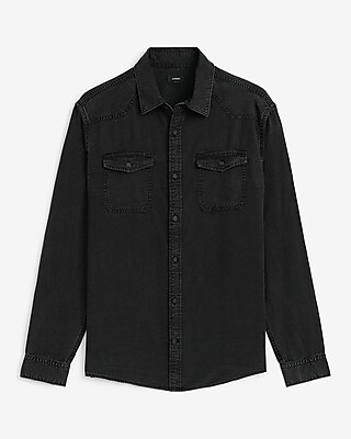 Double Button Pocket Long Sleeve Denim Soft Shirt
