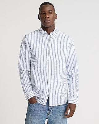Dobby Textured Floral Striped Cotton Short Sleeve Shirt