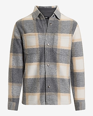 Grid Plaid Button Down Shirt Jacket